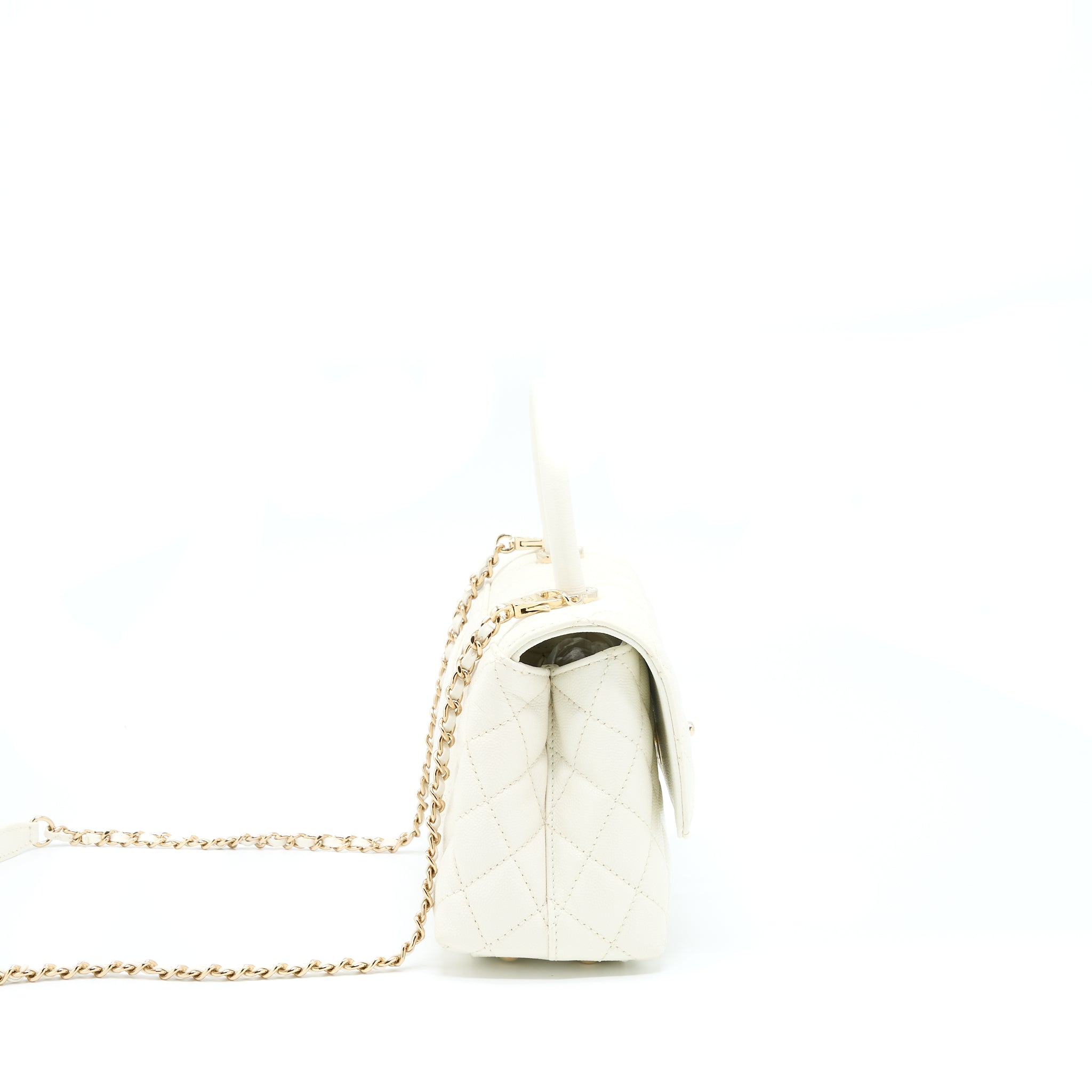 CHANEL SMALL COCO HANDLE CAVIAR WHITE LGHW (MICROCHIP)