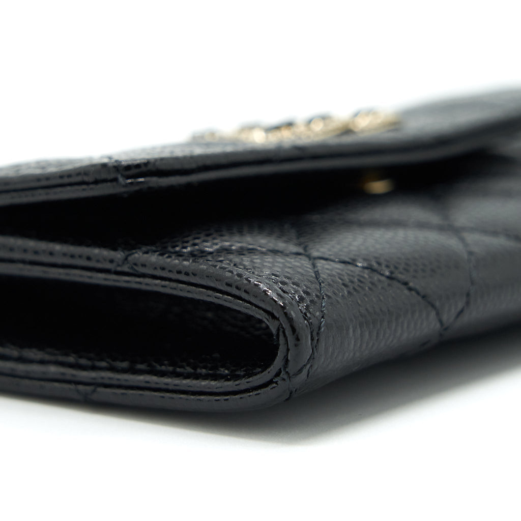 CHANEL 22S DETAILED LOGO MINI FLAP CARD HOLDER CAVIAR BLACK LGHW