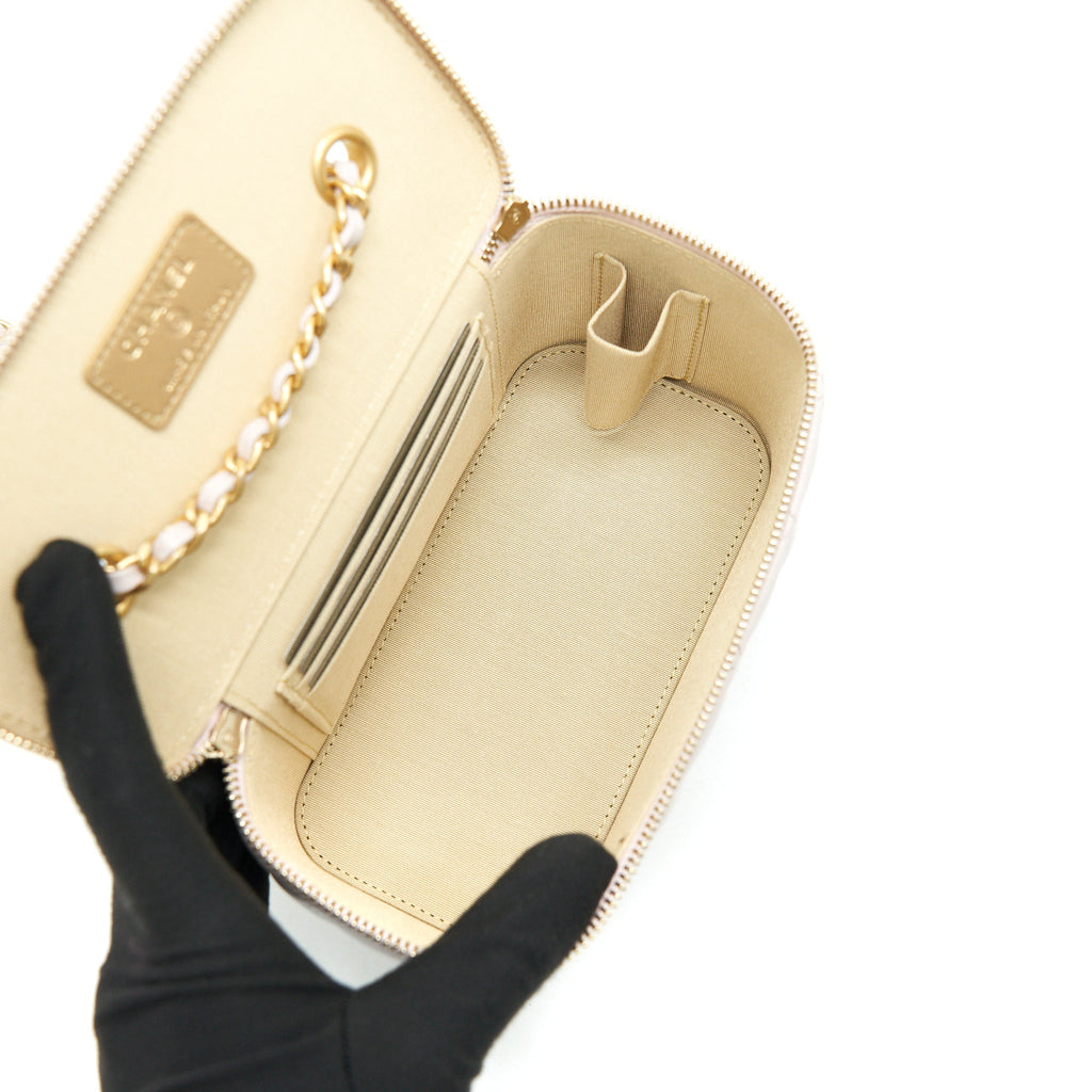 CHANEL PEARL CRUSH LONG VANITY ON CHAIN LAMBSKIN LIGHT PURPLE GHW