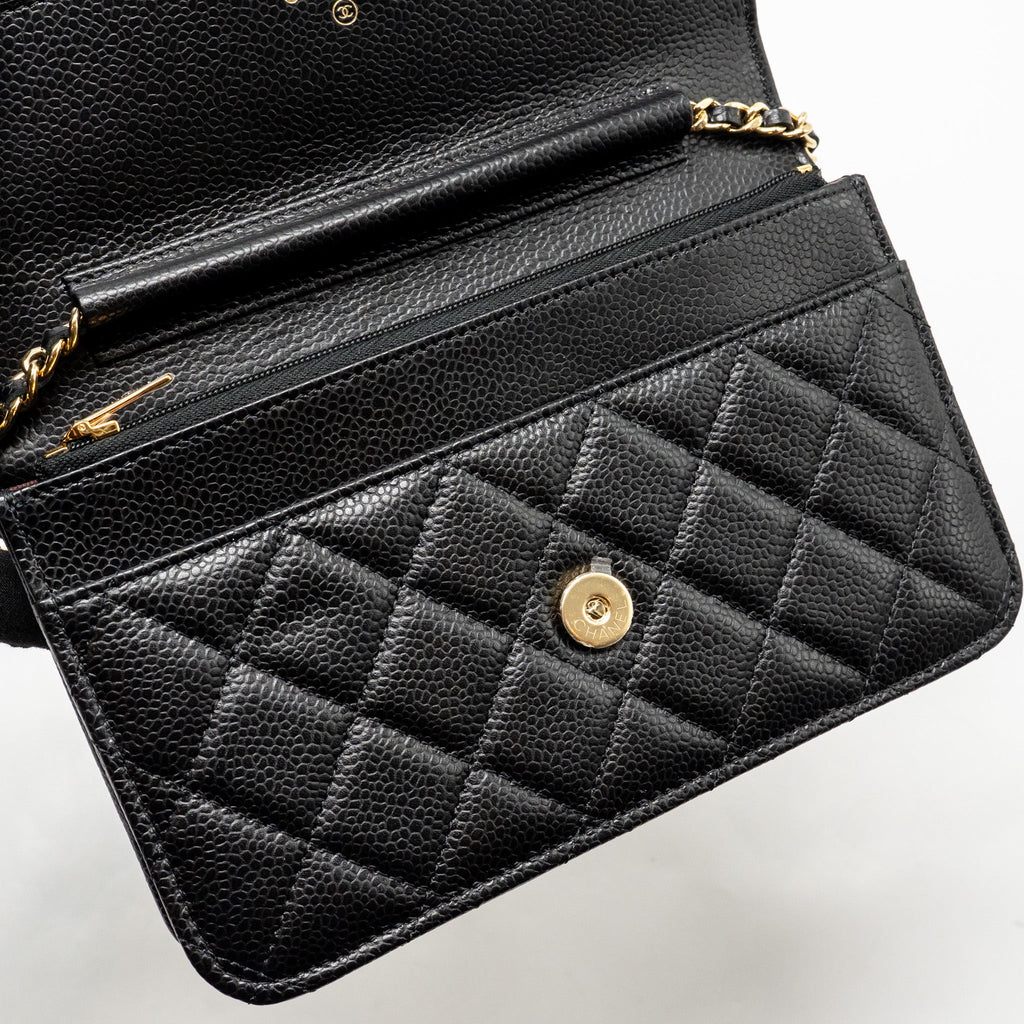 CHANEL CLASSIC WALLET ON CHAIN CAVIAR BLACK GHW (MICROCHIP)