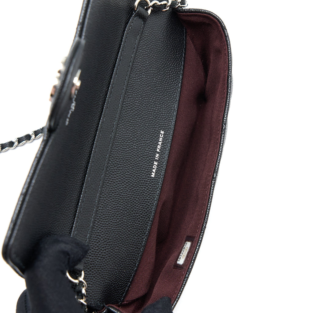 CHANEL FLAP GLASSES CASE WITH CHAIN CAVIAR BLACK SHW