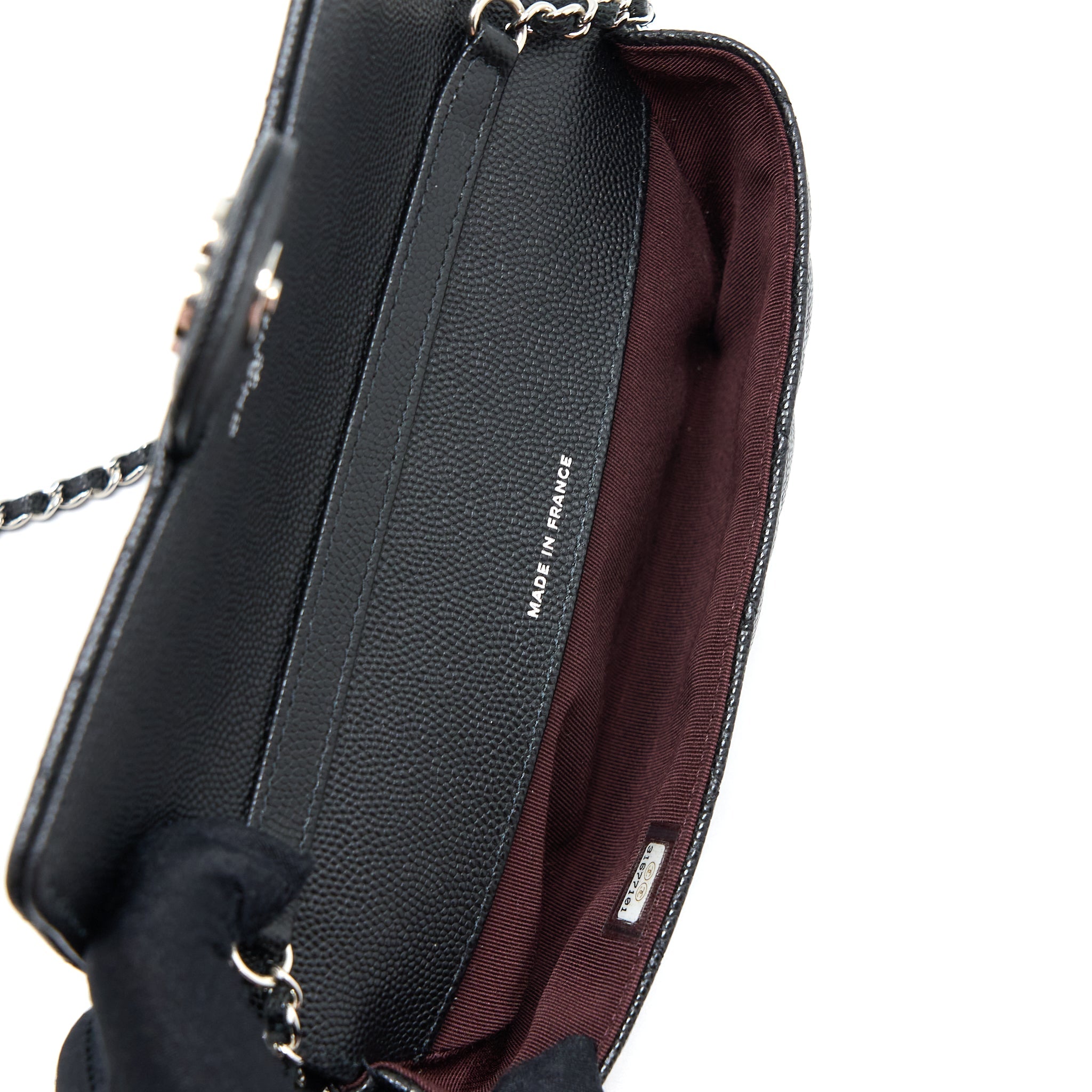CHANEL FLAP GLASSES CASE WITH CHAIN CAVIAR BLACK SHW
