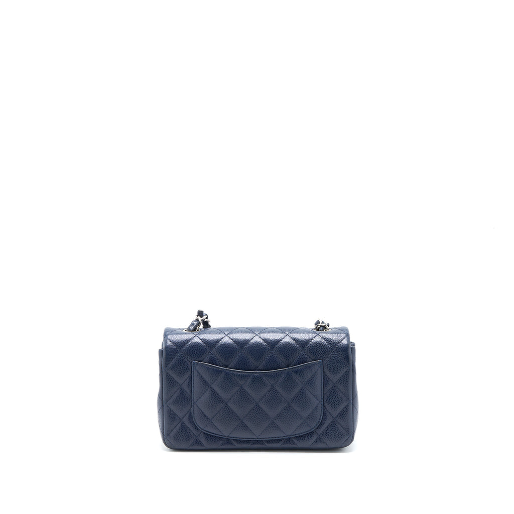 CHANEL CLASSIC MINI RECTANGULAR FLAP BAG CAVIAR NAVY SHW
