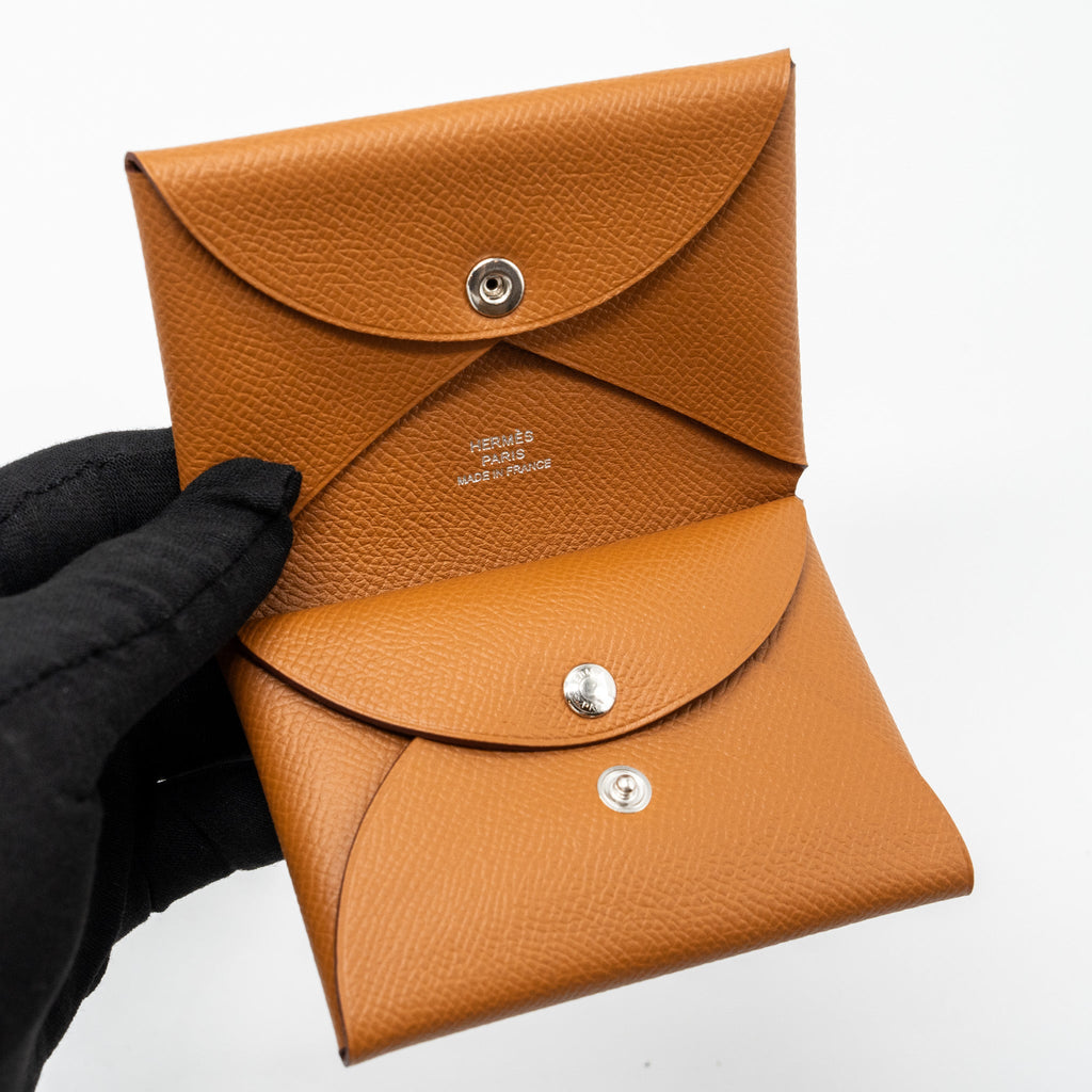 HERMES CALVI DUO CARD HOLDER EPSOM GOLD SHW