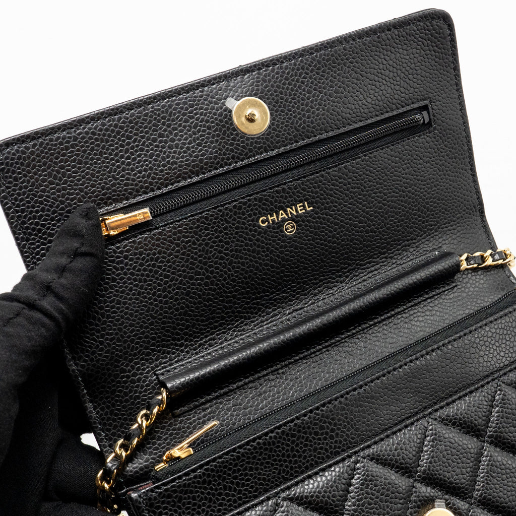 CHANEL CLASSIC WALLET ON CHAIN CAVIAR BLACK GHW (MICROCHIP)