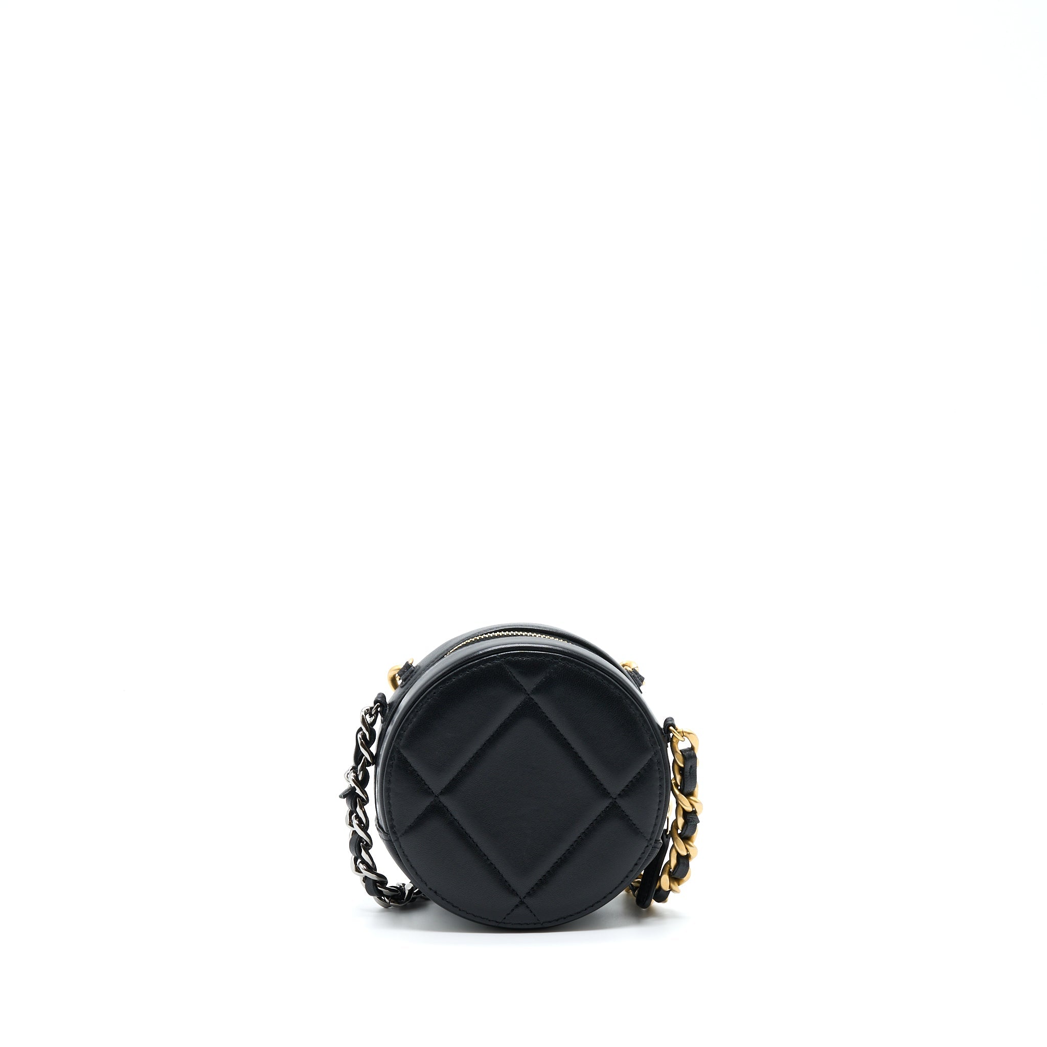 CHANEL 19 ROUND CLUTCH WITH CHAIN LAMBSKIN GOLD/SILVER HARDWARE