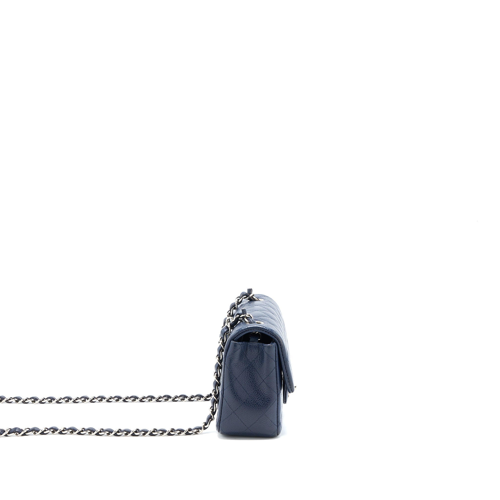 CHANEL CLASSIC MINI RECTANGULAR FLAP BAG CAVIAR NAVY SHW