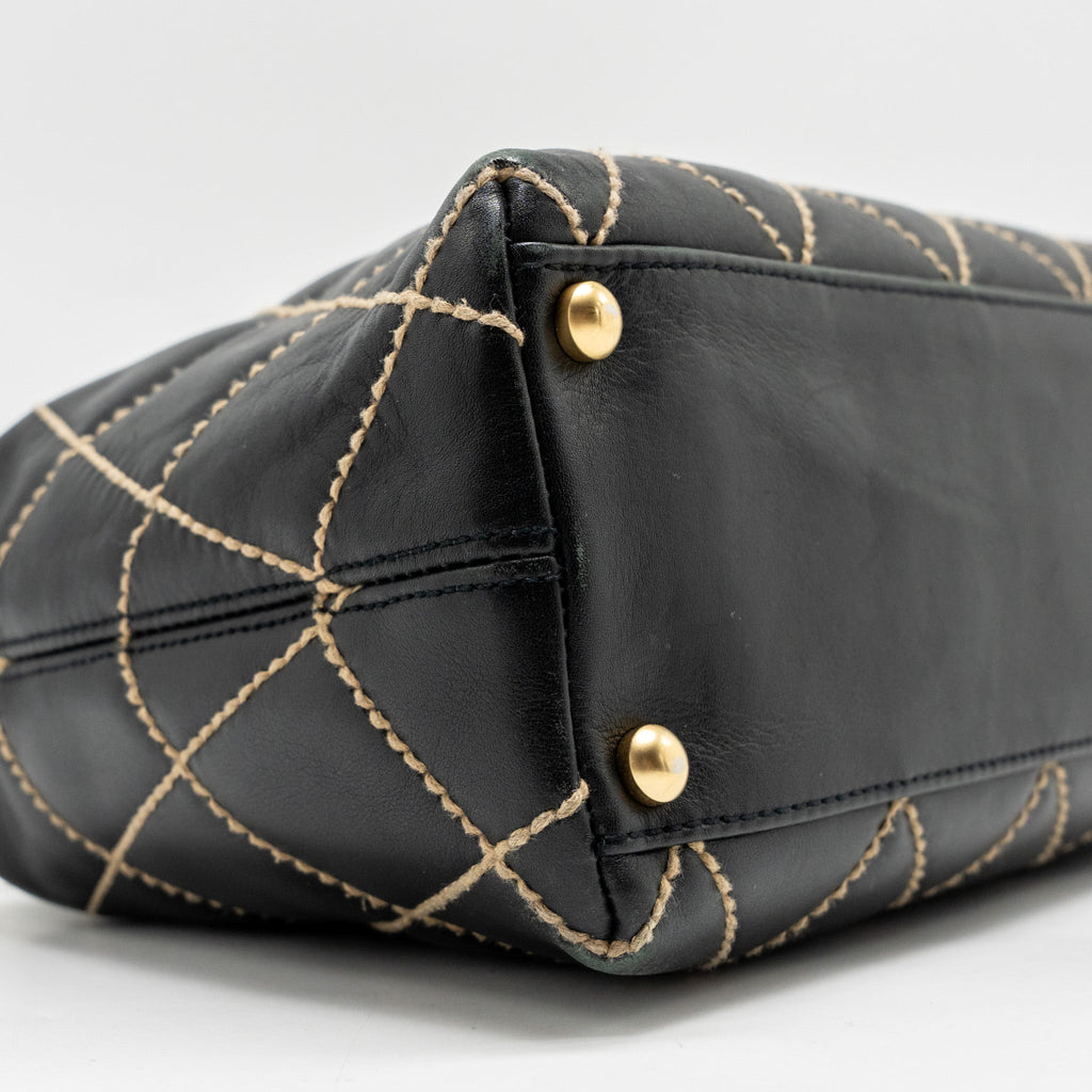 CHANEL VINTAGE WILD STITCH SHOULDER BAG CALFSKIN BLACK GHW