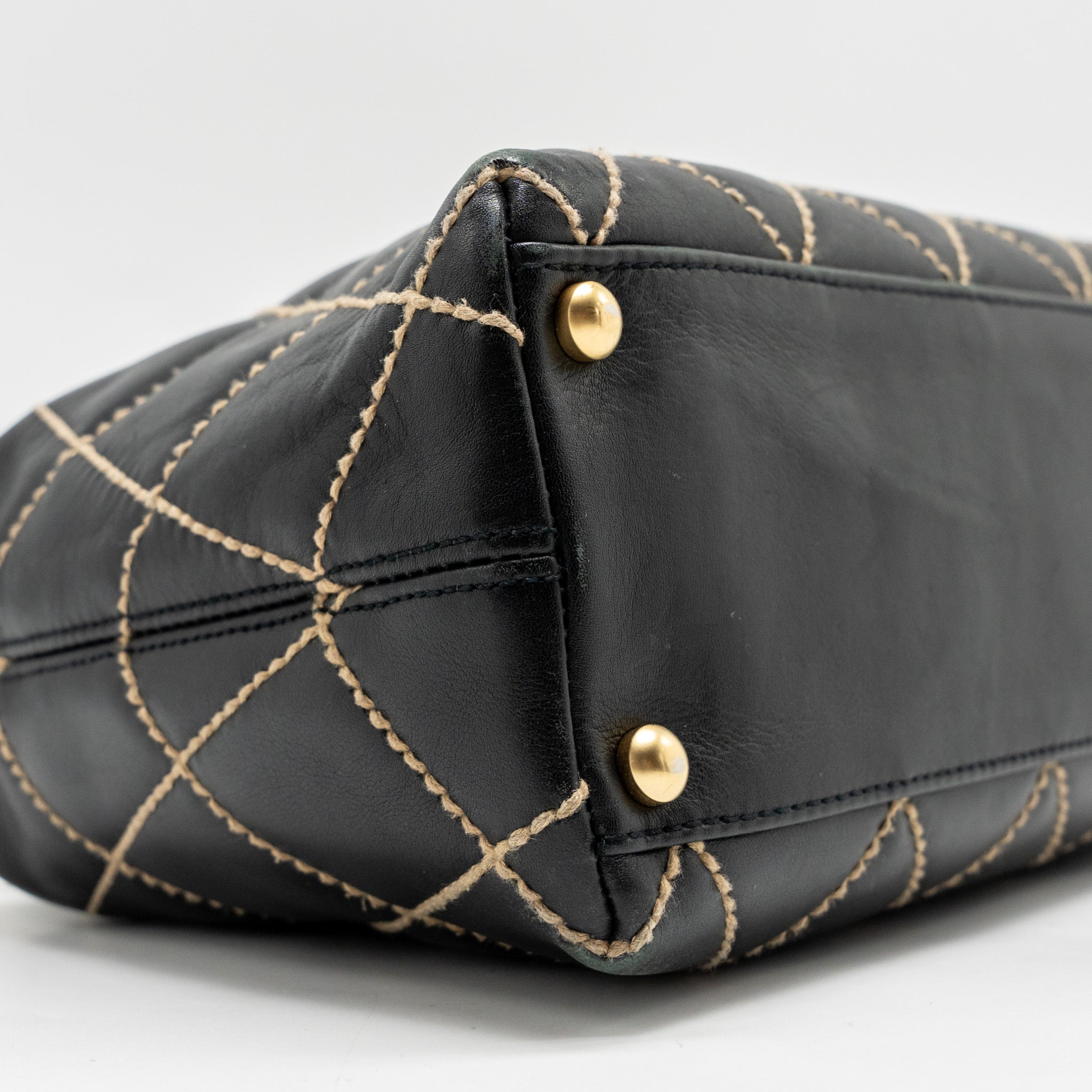 CHANEL VINTAGE WILD STITCH SHOULDER BAG CALFSKIN BLACK GHW