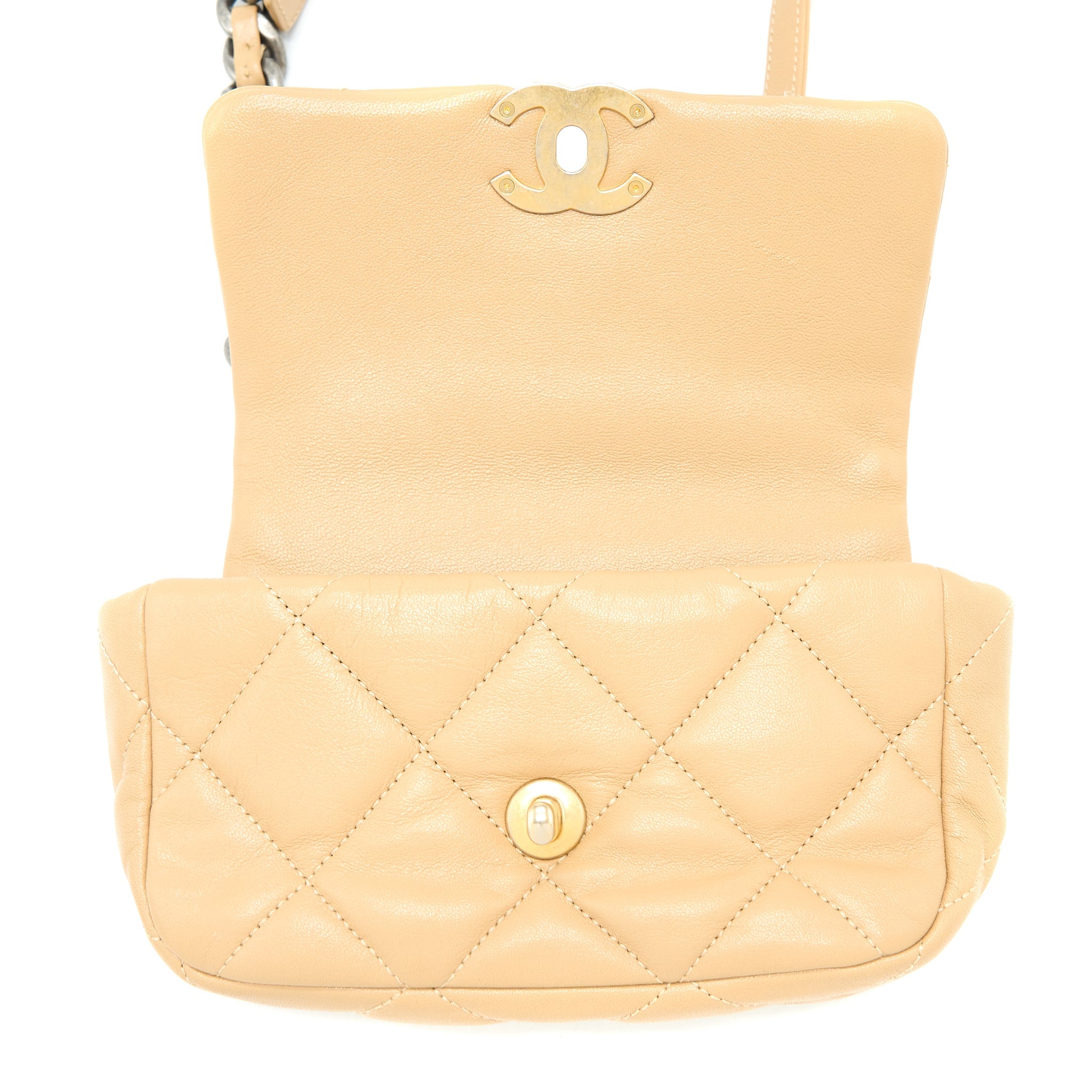 CHANEL 19 BELT BAG LAMBSKIN DARK BEIGE MULTICOLOUR HARDWARE