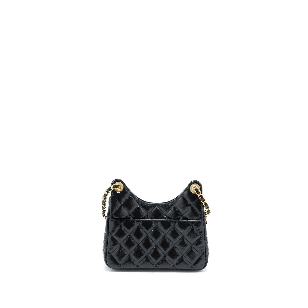 CHANEL 23C SMALL HOBO BAG SHINY CALFSKIN BLACK BRUSHED GHW (MICROCHIP)