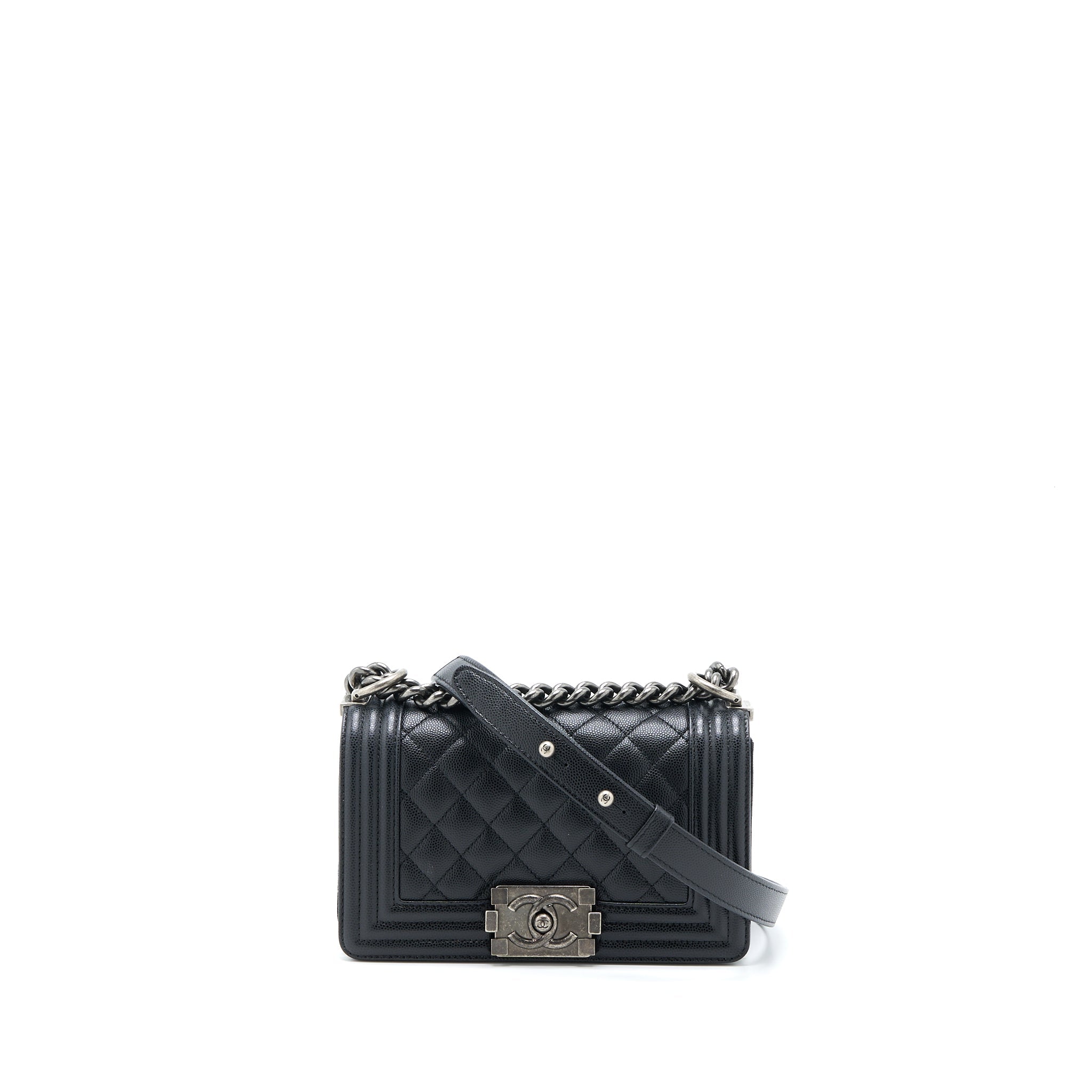 CHANEL SMALL BOY BAG CAVIAR BLACK RUTHENIUM SHW (MICROCHIP)