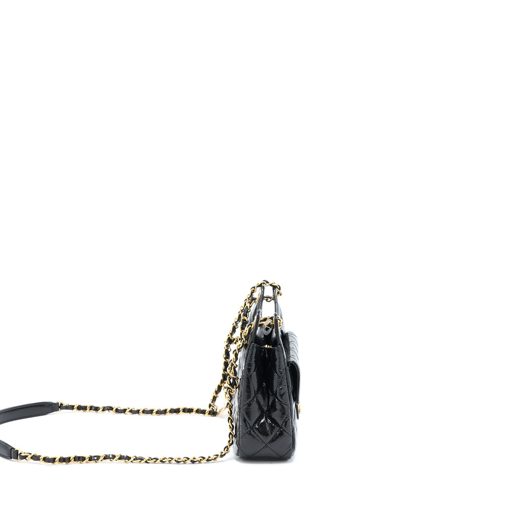 CHANEL 23C SMALL HOBO BAG SHINY CALFSKIN BLACK BRUSHED GHW (MICROCHIP)