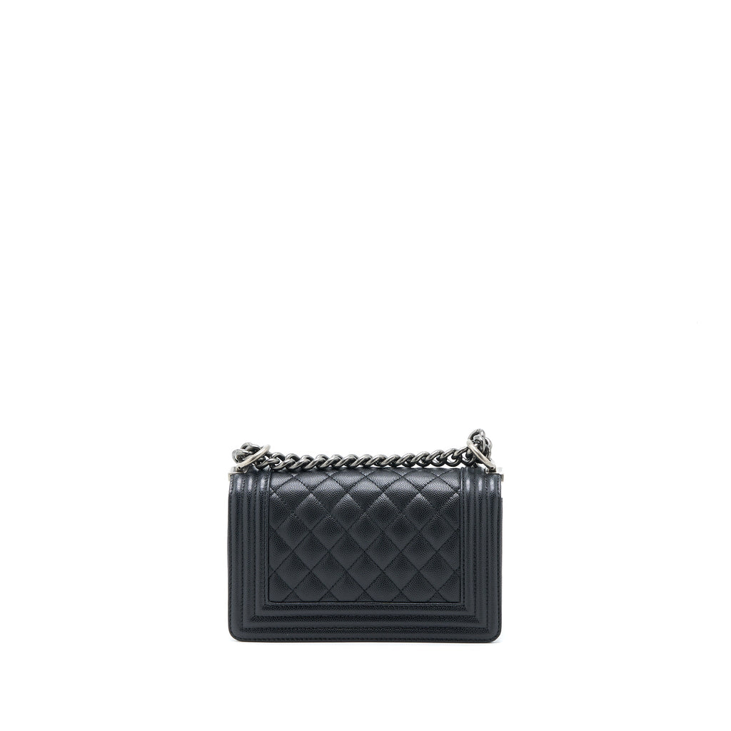 CHANEL SMALL BOY BAG CAVIAR BLACK RUTHENIUM SHW (MICROCHIP)