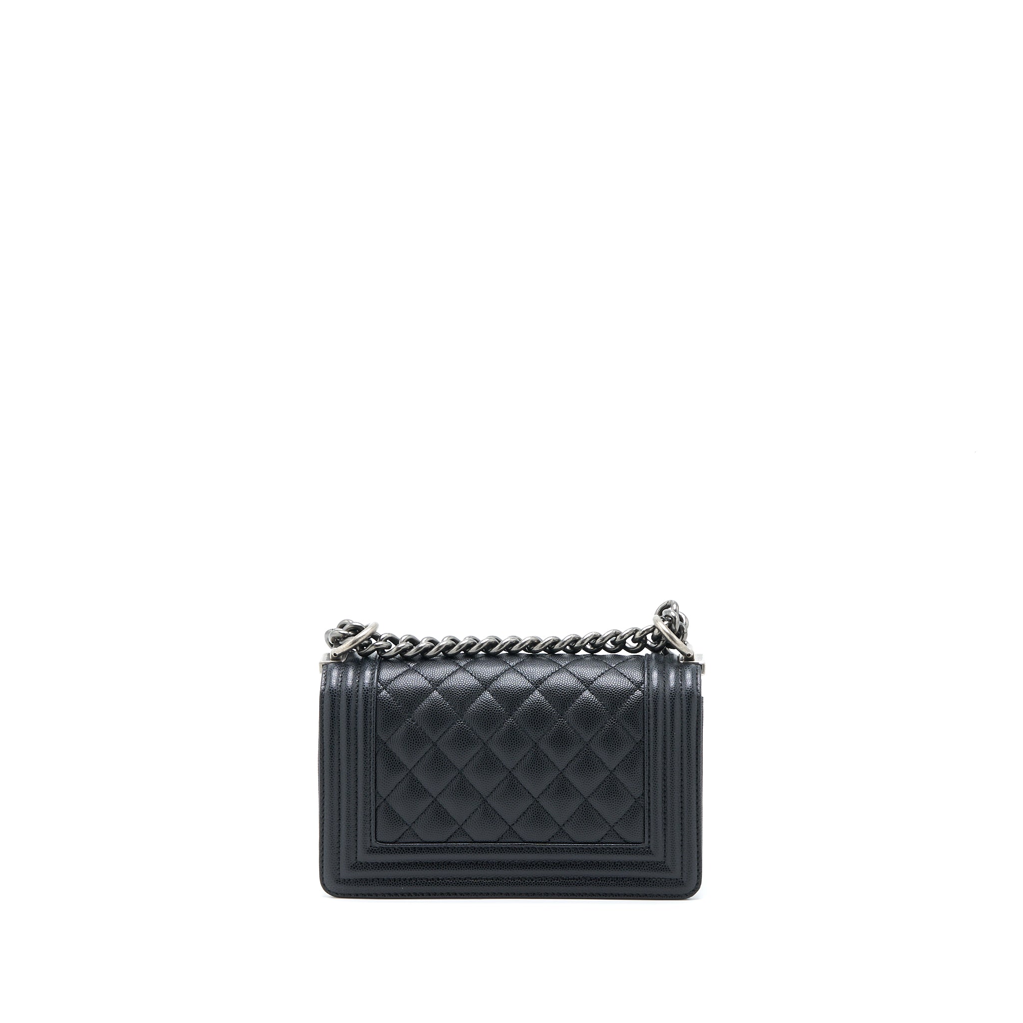 CHANEL SMALL BOY BAG CAVIAR BLACK RUTHENIUM SHW (MICROCHIP)