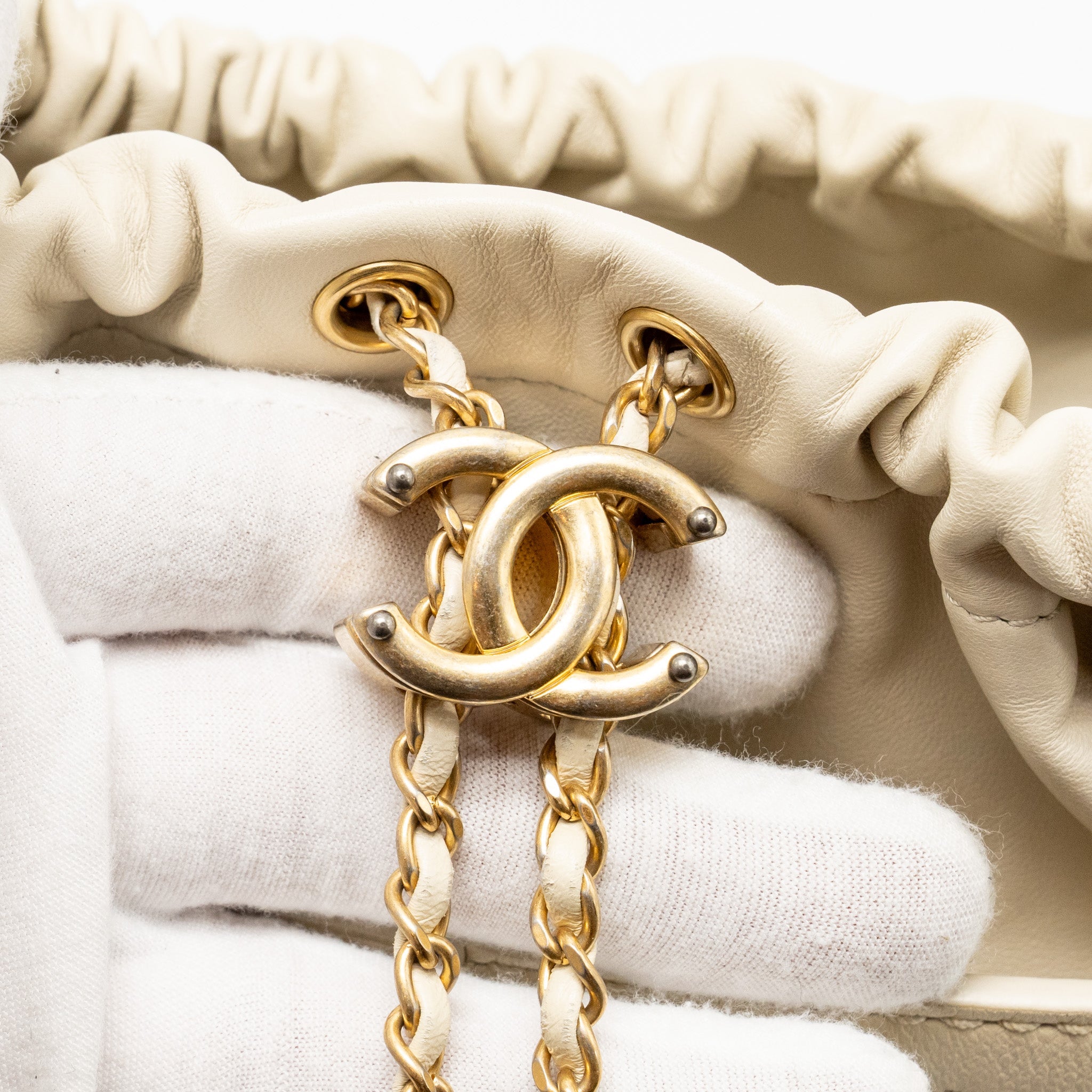CHANEL BUCKET BAG LAMBSKIN CREAMY WHITE GHW