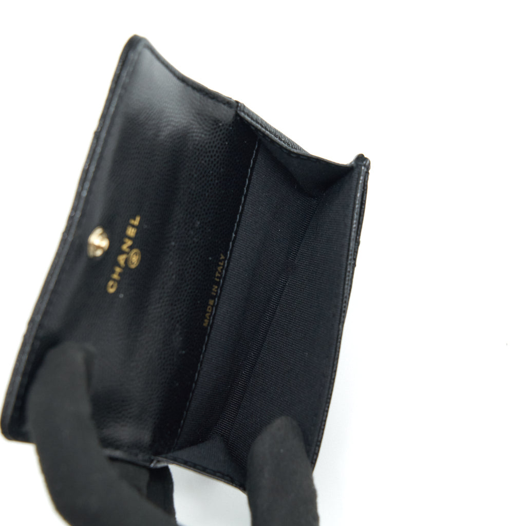 CHANEL 22S DETAILED LOGO MINI FLAP CARD HOLDER CAVIAR BLACK LGHW