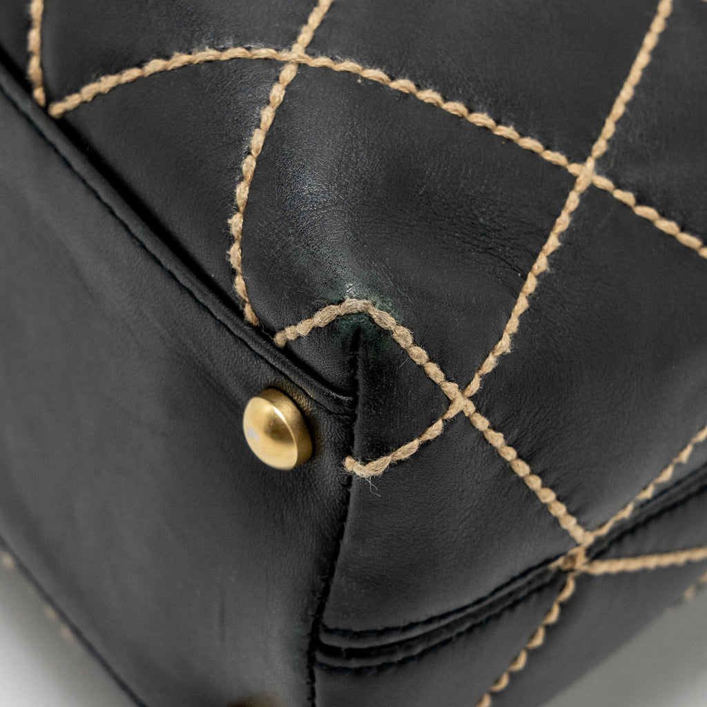 CHANEL VINTAGE WILD STITCH SHOULDER BAG CALFSKIN BLACK GHW