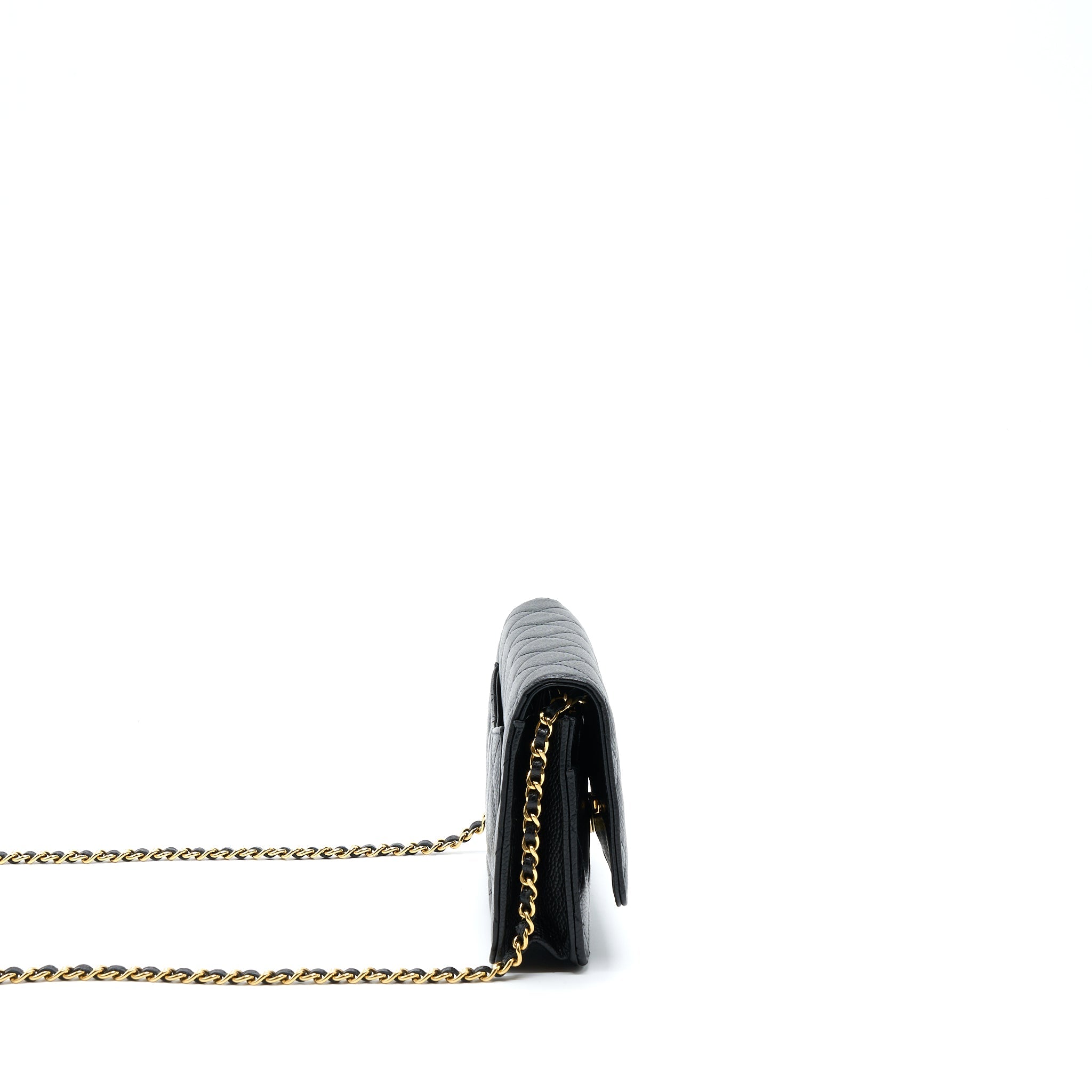 CHANEL CLASSIC WALLET ON CHAIN CAVIAR BLACK GHW (MICROCHIP)
