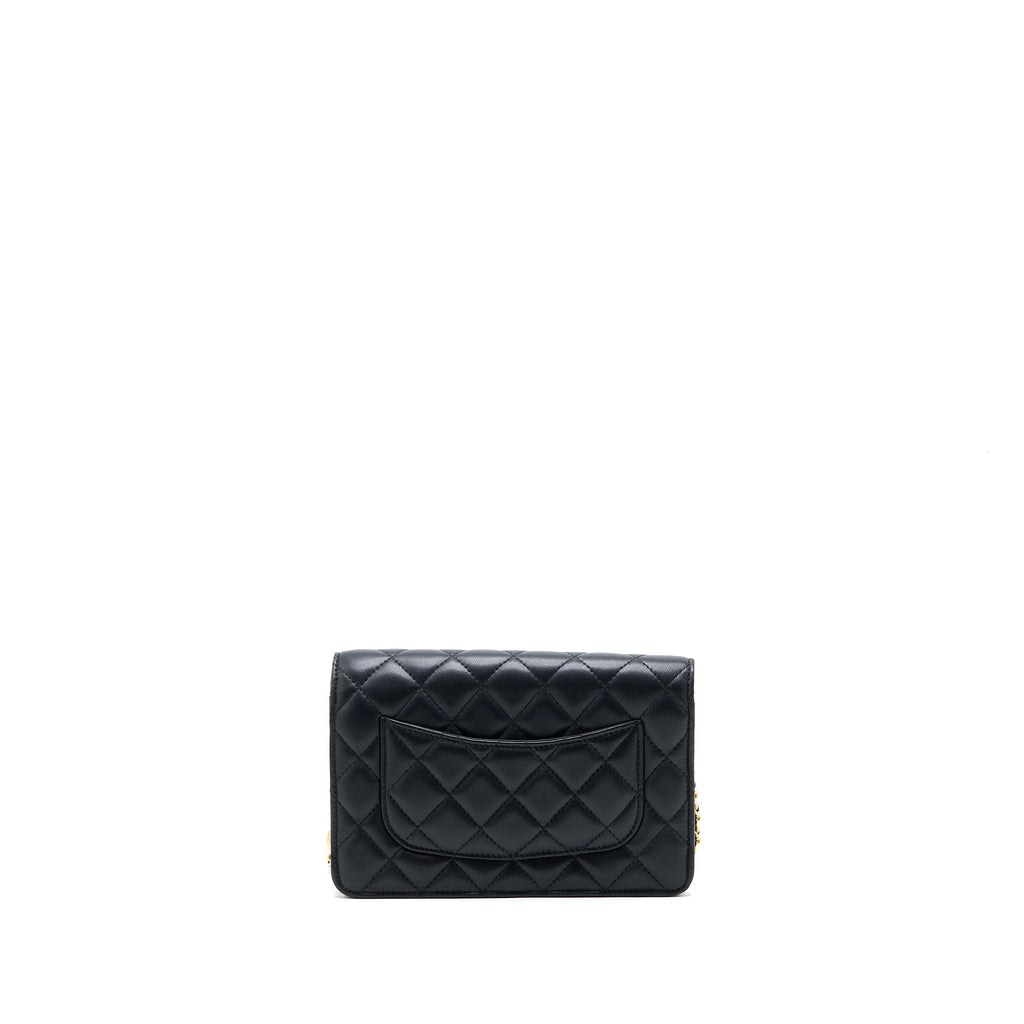 CHANEL PEARL CRUSH WALLET ON CHAIN LAMBSKIN BLACK GHW (MICROCHIP)
