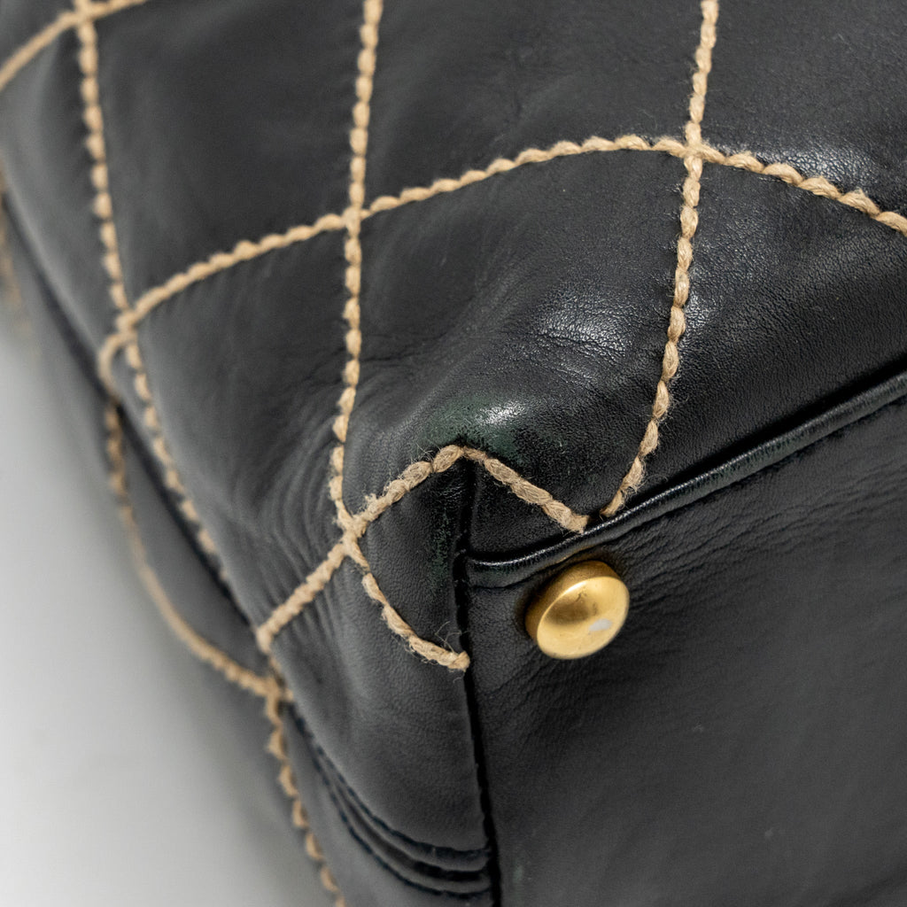 CHANEL VINTAGE WILD STITCH SHOULDER BAG CALFSKIN BLACK GHW