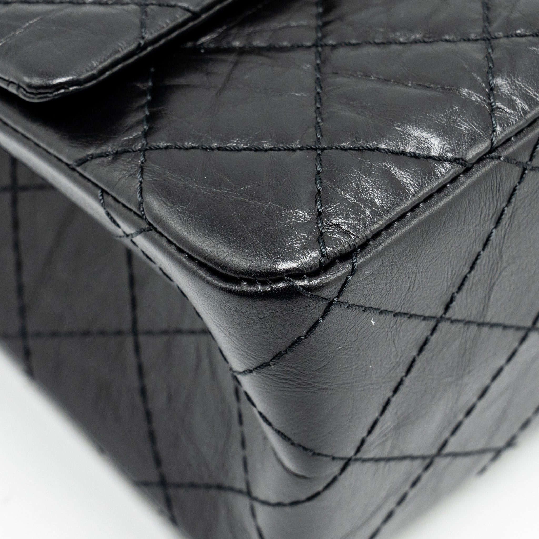 CHANEL LARGE 2.55 REISSUE FLAP BAG AGED CALFSKIN BLACK GHW