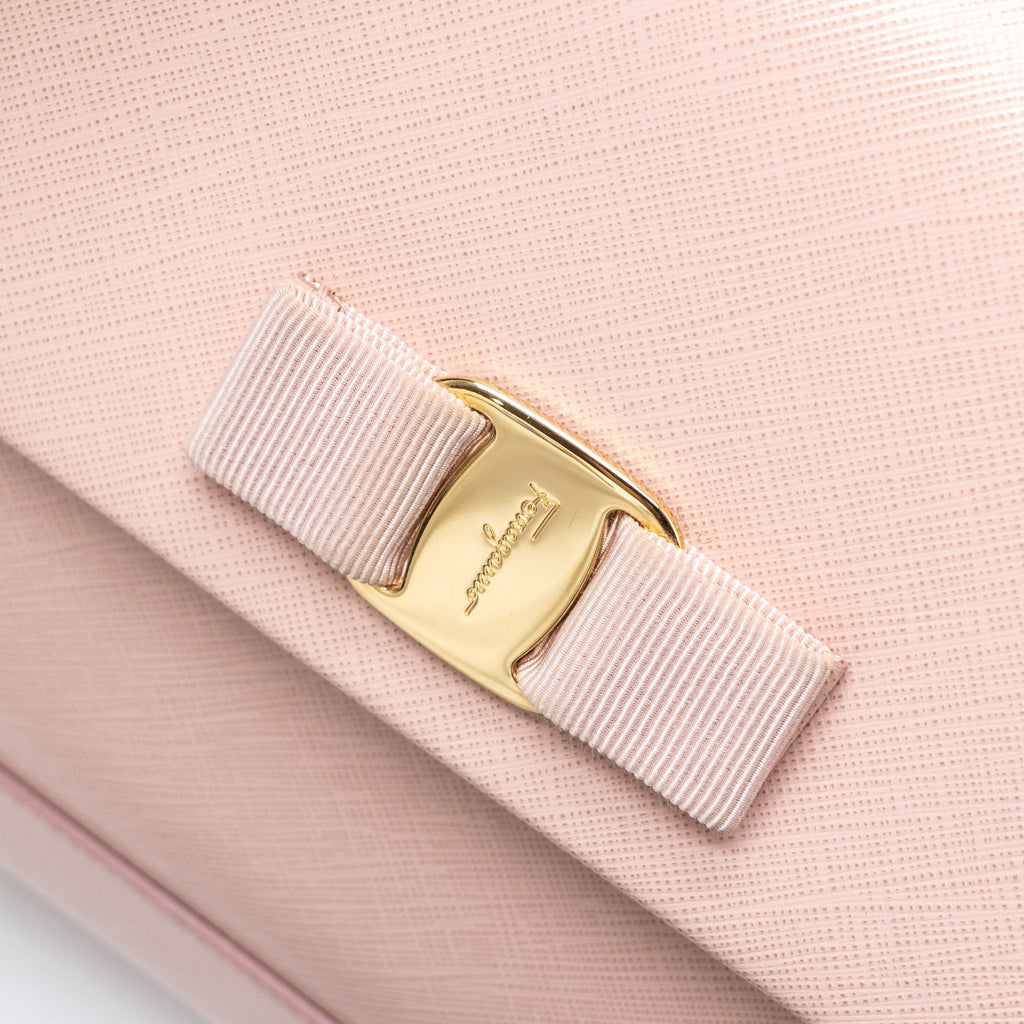 SALVATORE FERRAGAMO TOP HANDLE FLAP BAG CALFSKIN LIGHT PINK GHW