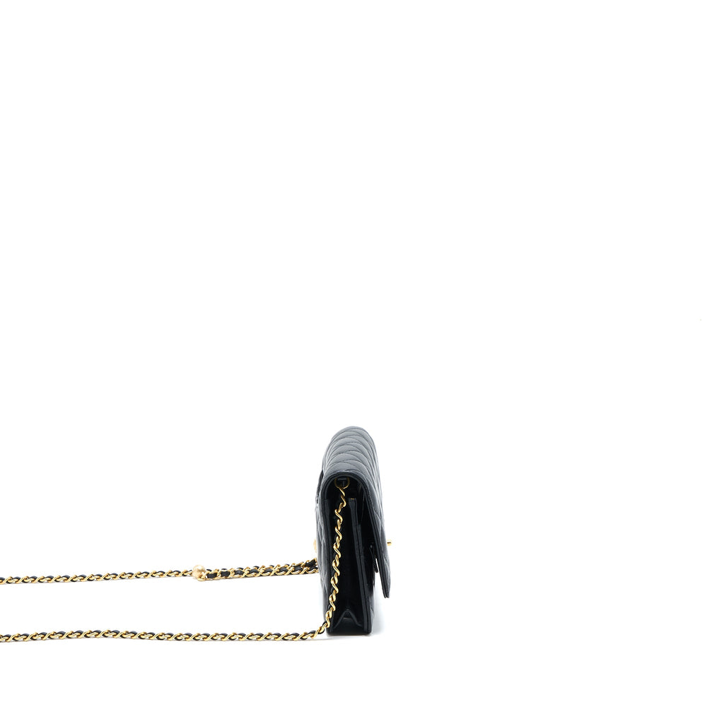 CHANEL PEARL CRUSH WALLET ON CHAIN LAMBSKIN BLACK GHW (MICROCHIP)