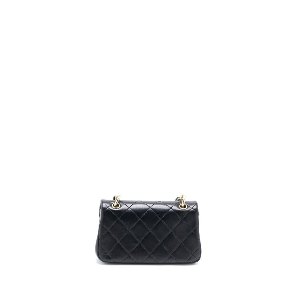 CHANEL ENAMEL CC LOGO QUILTED RECTANGULAR FLAP BAG LAMBSKIN BLACK LGHW