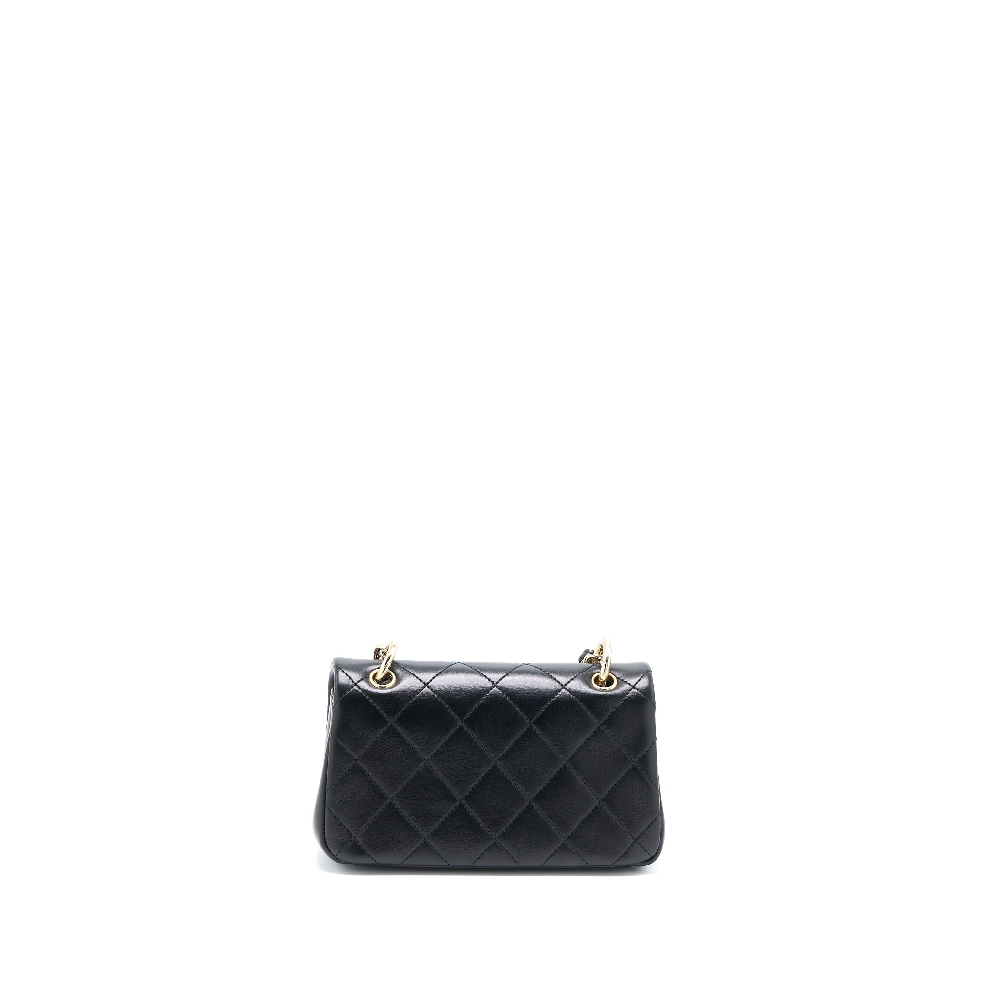 CHANEL ENAMEL CC LOGO QUILTED RECTANGULAR FLAP BAG LAMBSKIN BLACK LGHW