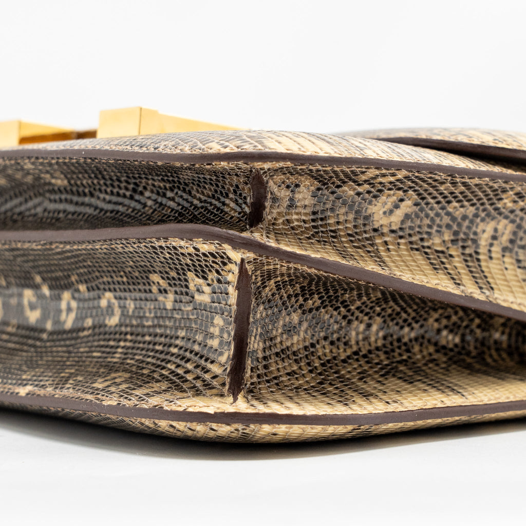 HERMES MINI CONSTANCE LIZARD NATURA LISSE DESERT GHW