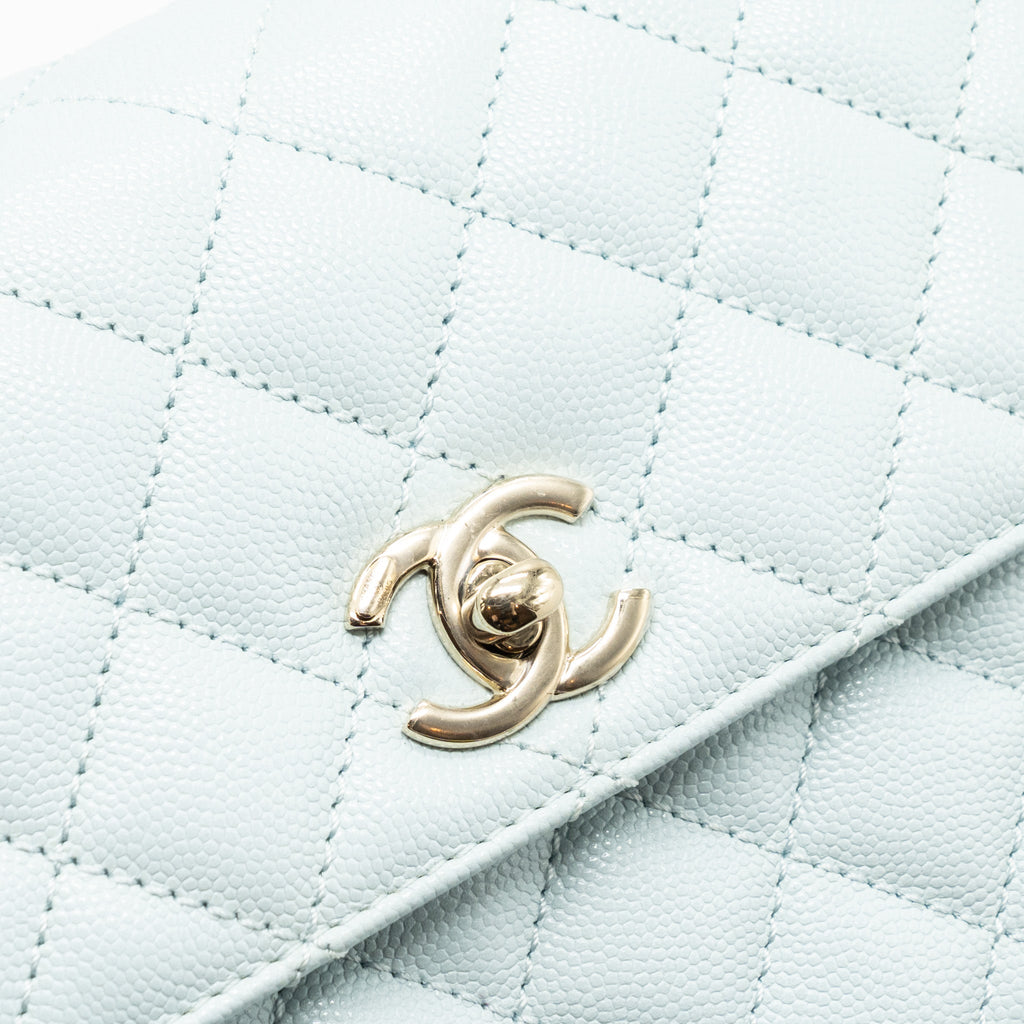 CHANEL SMALL COCO HANDLE CAVIAR LIGHT BLUE LGHW (MICROCHIP)