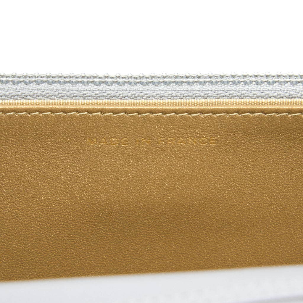 CHANEL PEARL CRUSH WALLET ON CHAIN LAMBSKIN LIGHT GREY GHW (MICROCHIP)