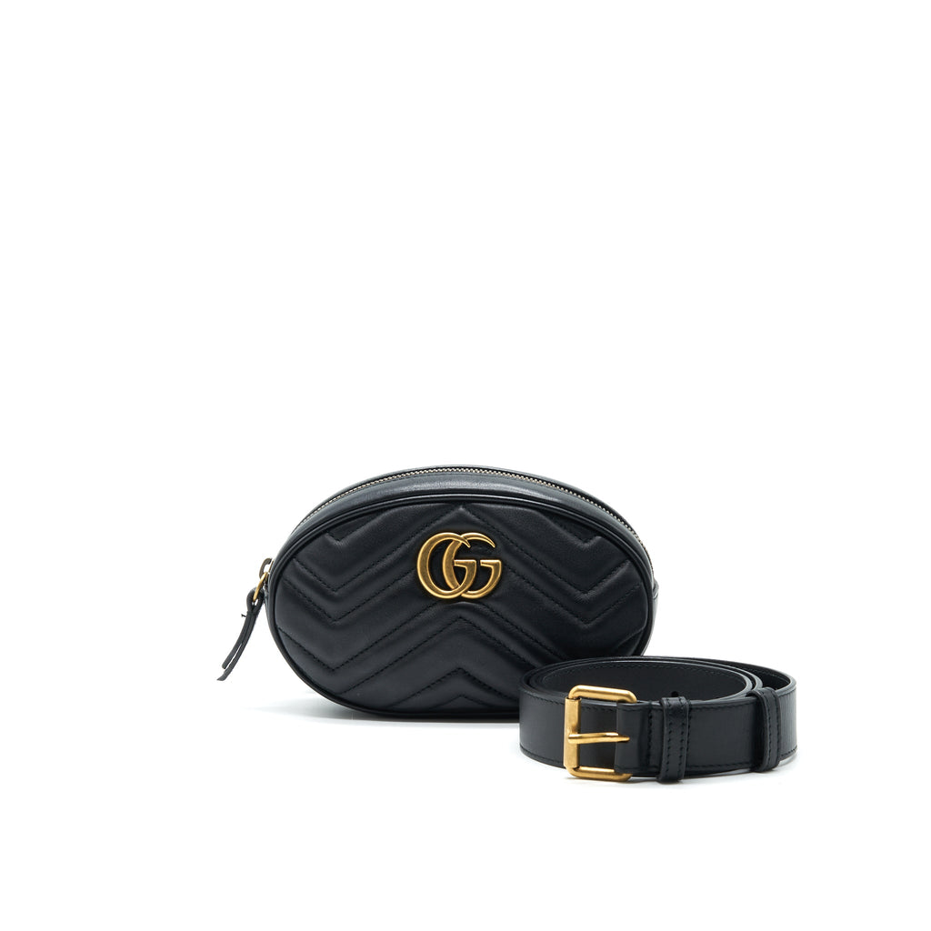 GUCCI GG MARMONT MATELASSE LEATHER BELT BAG IN BLACK 85CM