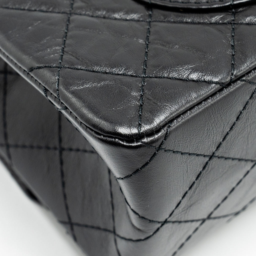 CHANEL LARGE 2.55 REISSUE FLAP BAG AGED CALFSKIN BLACK GHW