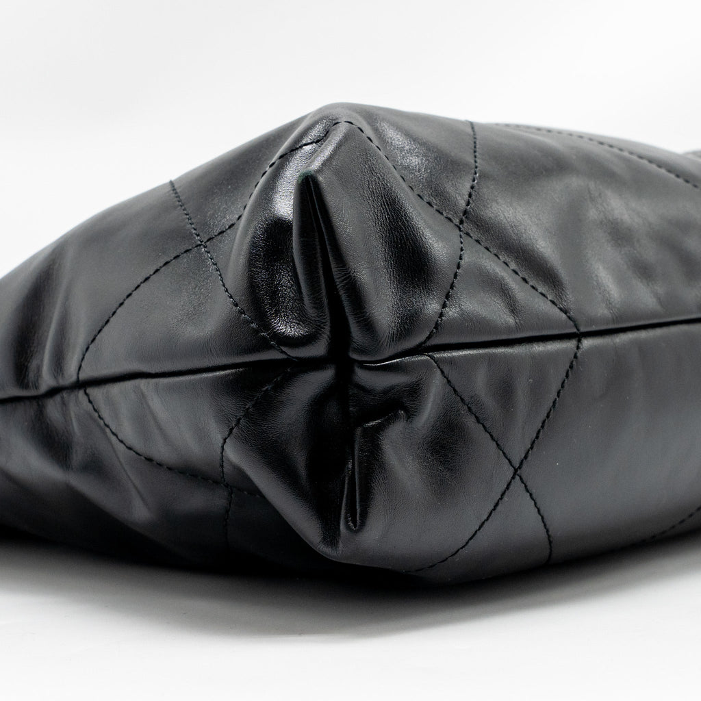 CHANEL SMALL 22 BAG SHINY CALFSKIN BLACK GHW (MICROCHIP)