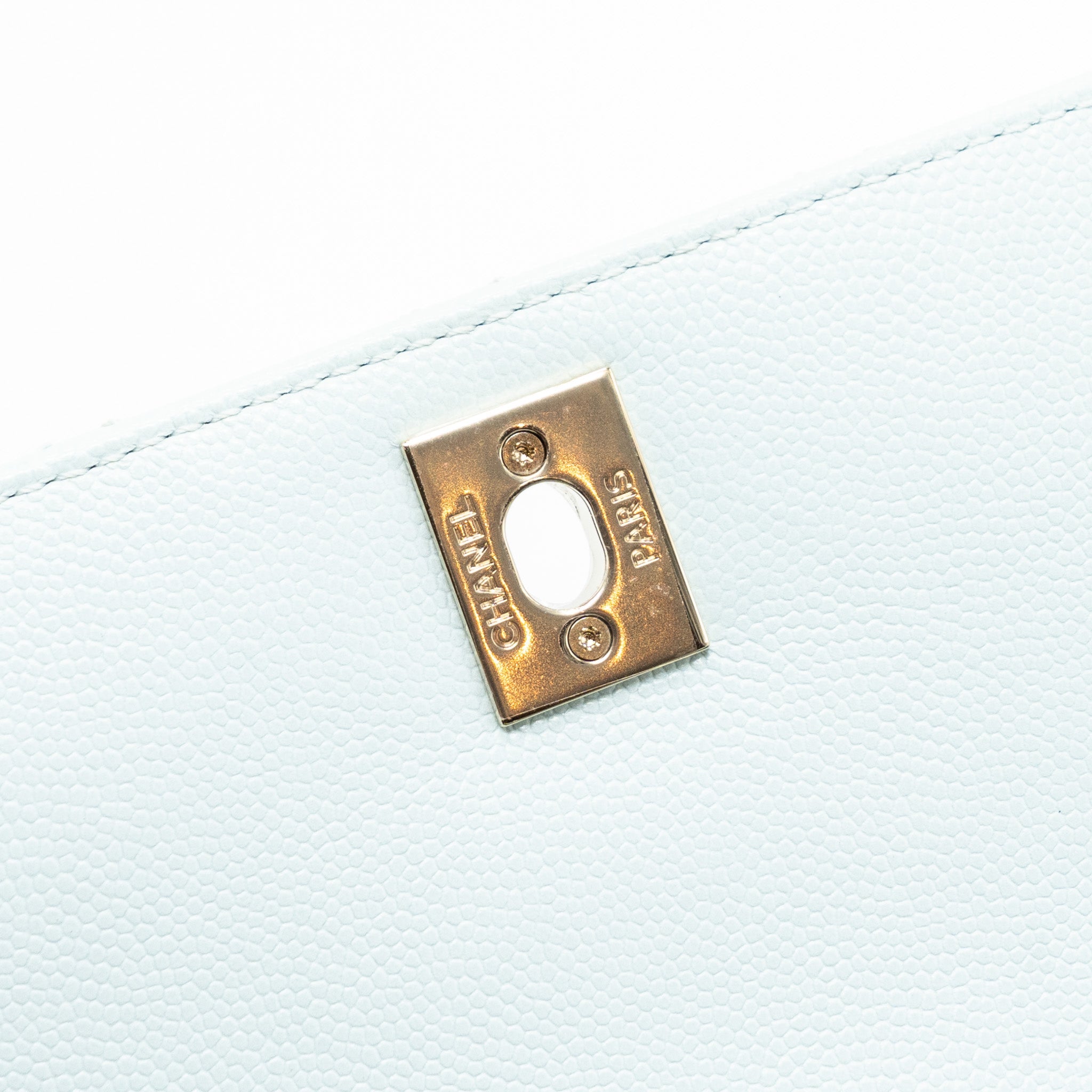 CHANEL SMALL COCO HANDLE CAVIAR LIGHT BLUE LGHW (MICROCHIP)