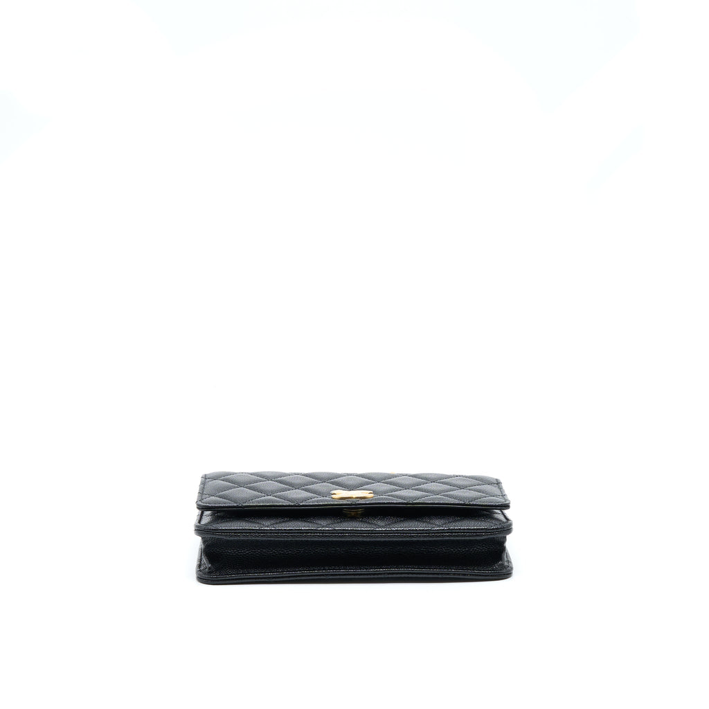 CHANEL LETTER TOP HANDLE WALLET ON CHAIN CAVIAR BLACK GHW (MICROCHIP)
