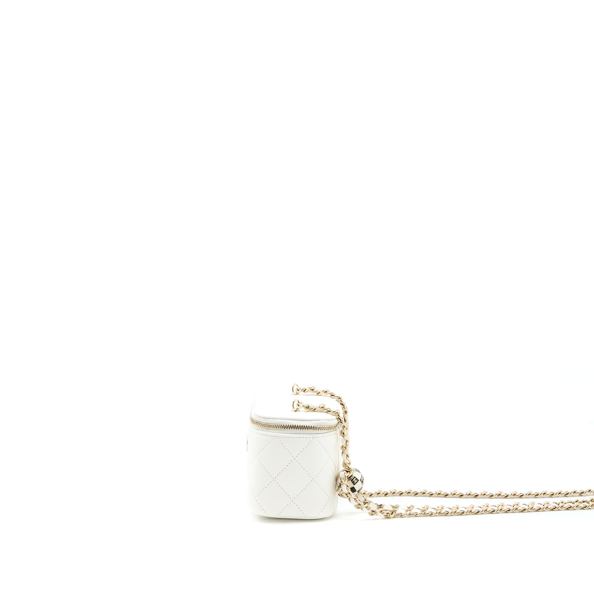 CHANEL 23C PEARL CRUSH MINI VANITY WITH CHAIN LAMBSKIN WHITE LGHW (MICROCHIP)