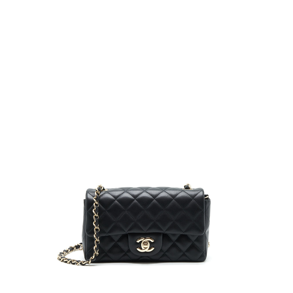 CHANEL MINI RECTANGULAR FLAP BAG LAMBSKIN BLACK LGHW (MICROCHIP)
