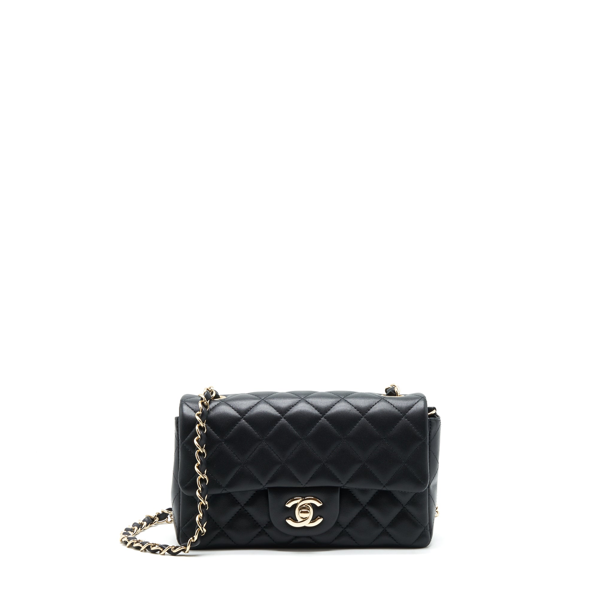 CHANEL MINI RECTANGULAR FLAP BAG LAMBSKIN BLACK LGHW (MICROCHIP)