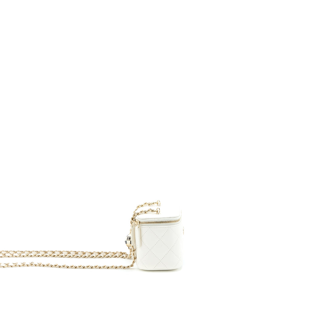 CHANEL 23C PEARL CRUSH MINI VANITY WITH CHAIN LAMBSKIN WHITE LGHW (MICROCHIP)
