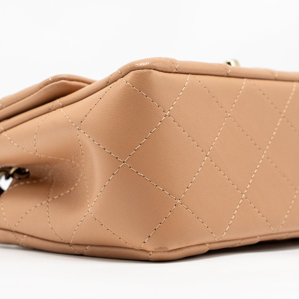 CHANEL MINI RECTANGULAR FLAP BAG LAMBSKIN CARAMEL LGHW (MICROCHIP)