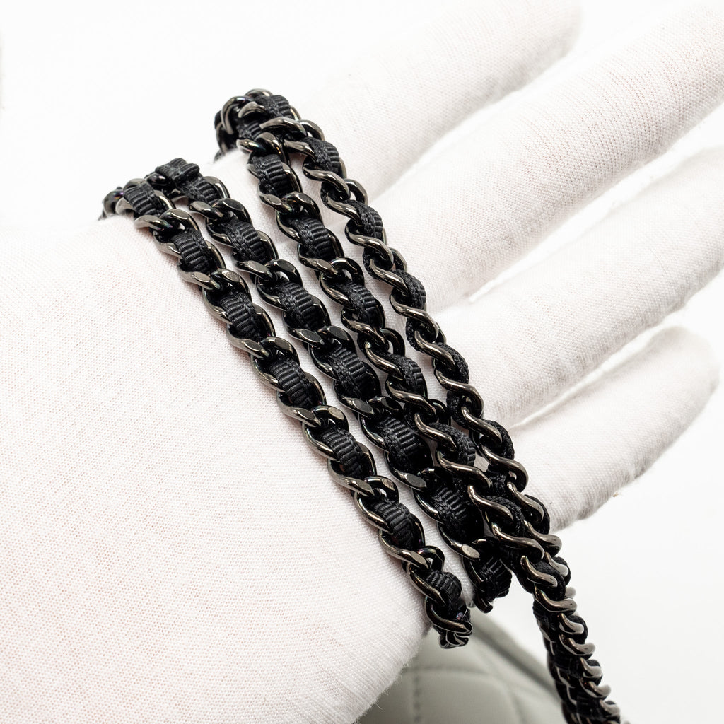 CHANEL QUILTED FLAP WITH FABRIC EDGE LAMBSKIN GREY/ BLACK WITH BLACK HARDWARE