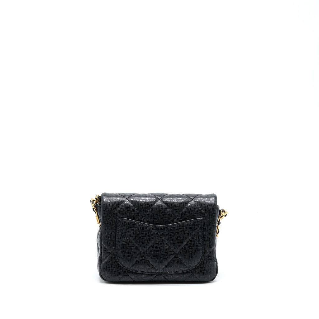 CHANEL 22A MINI SQUARE FLAP BAG CAVIAR BLACK BRUSHED GHW (MICROCHIP)