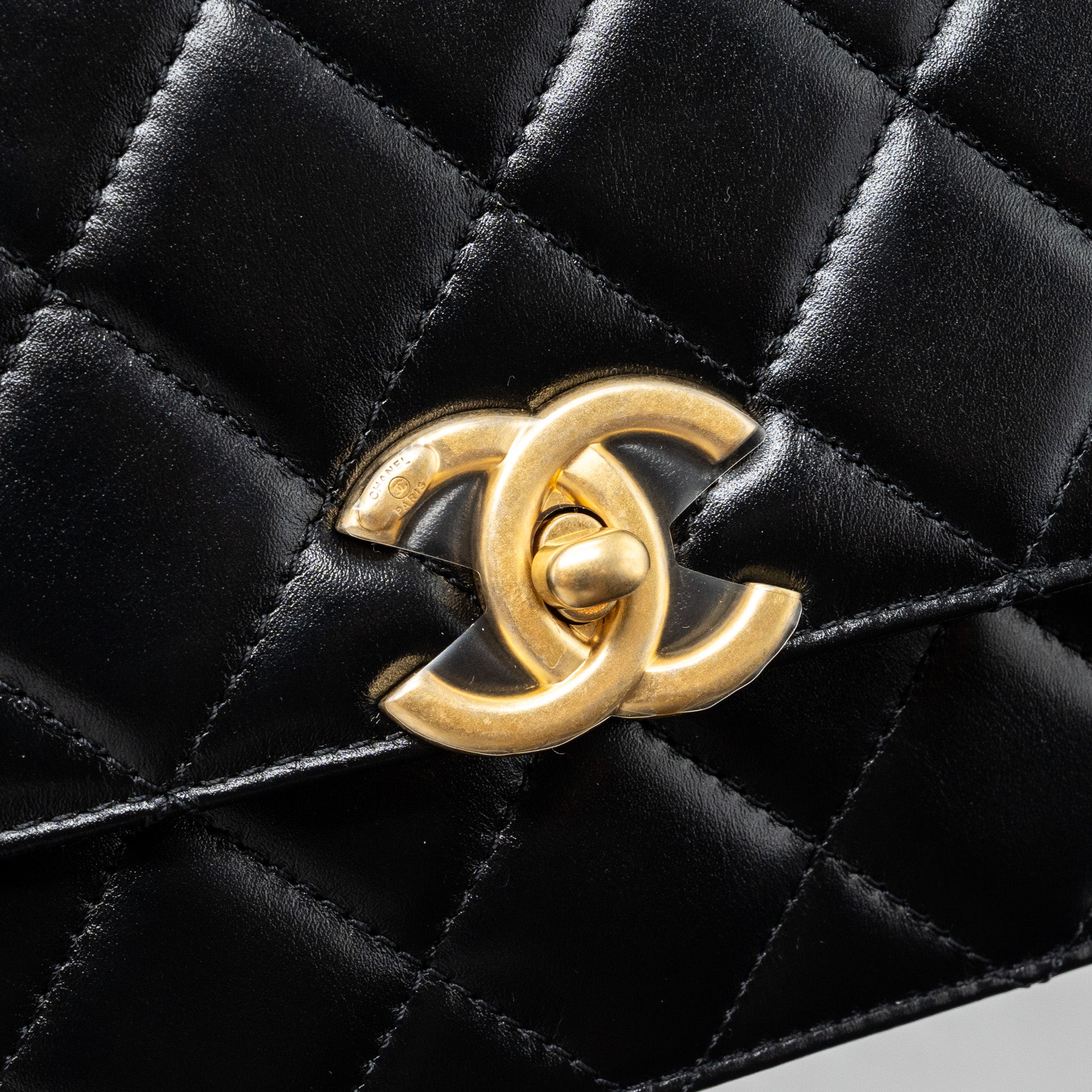 CHANEL 24C GOLD CRUSH FLAP BAG CALFSKIN BLACK GHW (MICROCHIP)
