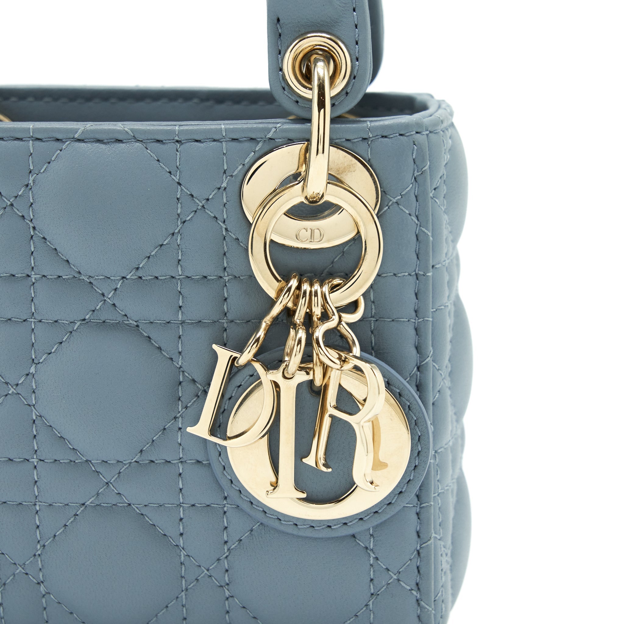 DIOR MICRO LADY DIOR BAG CANNAGE LAMBSKIN CLOUD BLUE LGHW