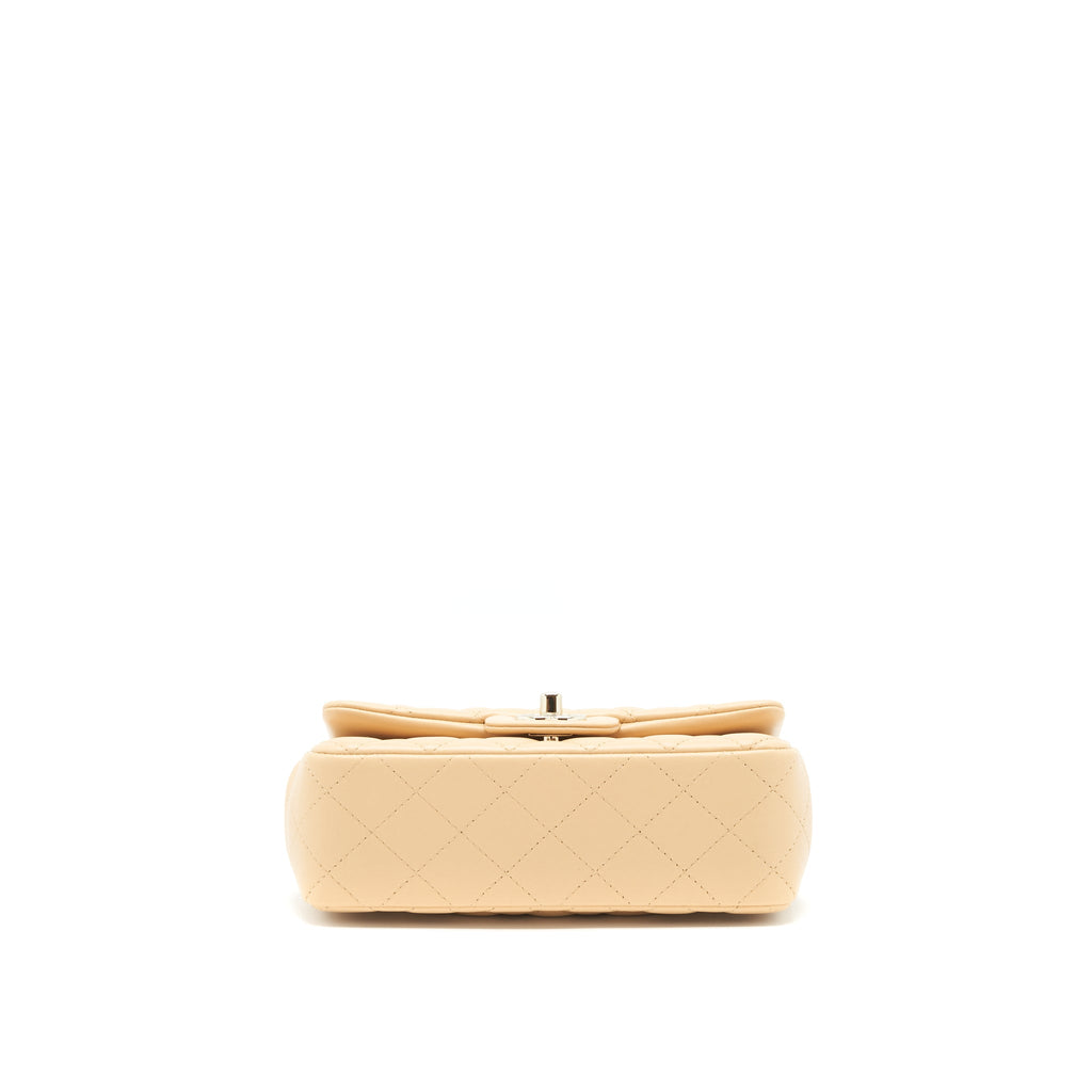 CHANEL MINI RECTANGULAR LAMBSKIN LIGHT BEIGE LGHW(MICROCHIP)