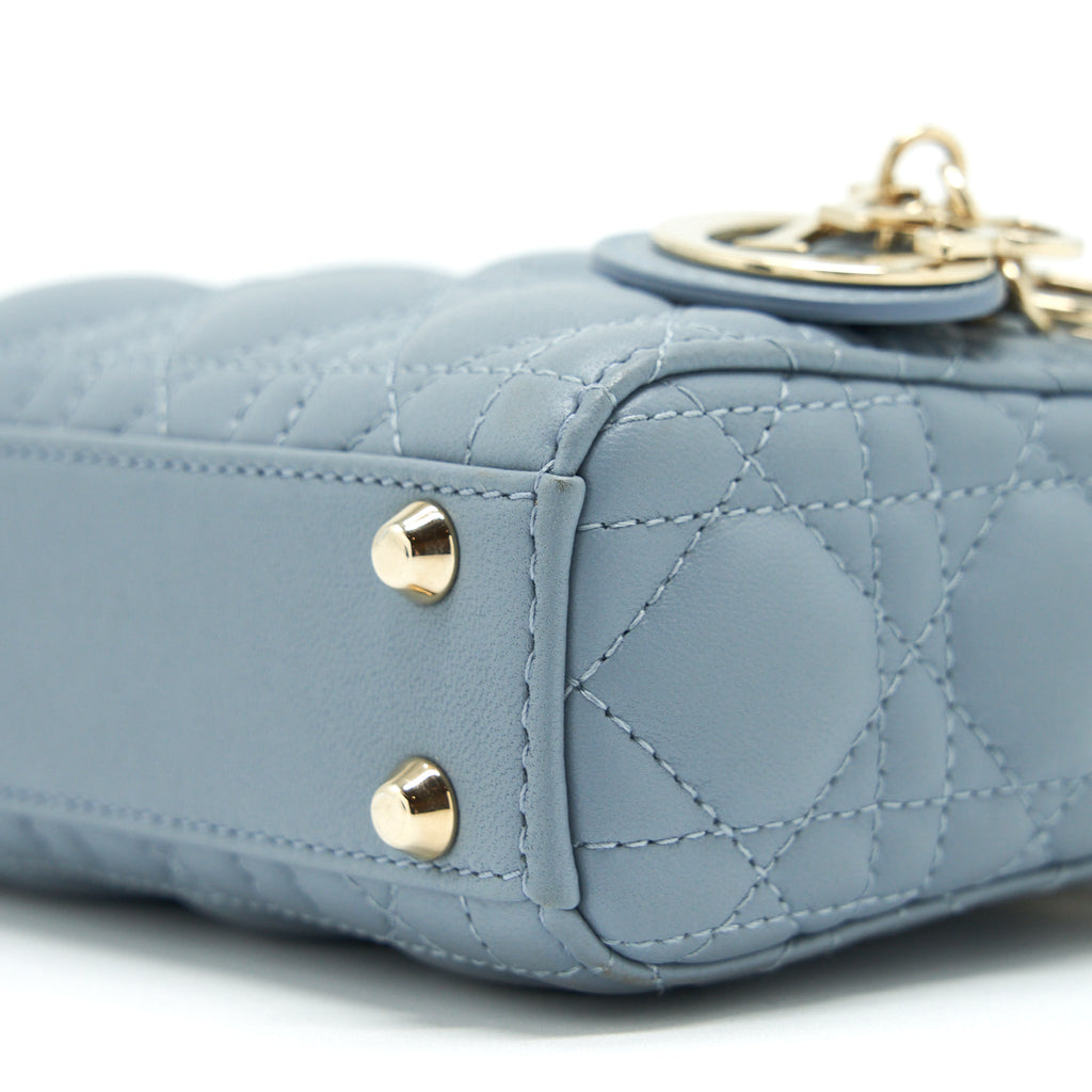 DIOR MICRO LADY DIOR BAG CANNAGE LAMBSKIN CLOUD BLUE LGHW