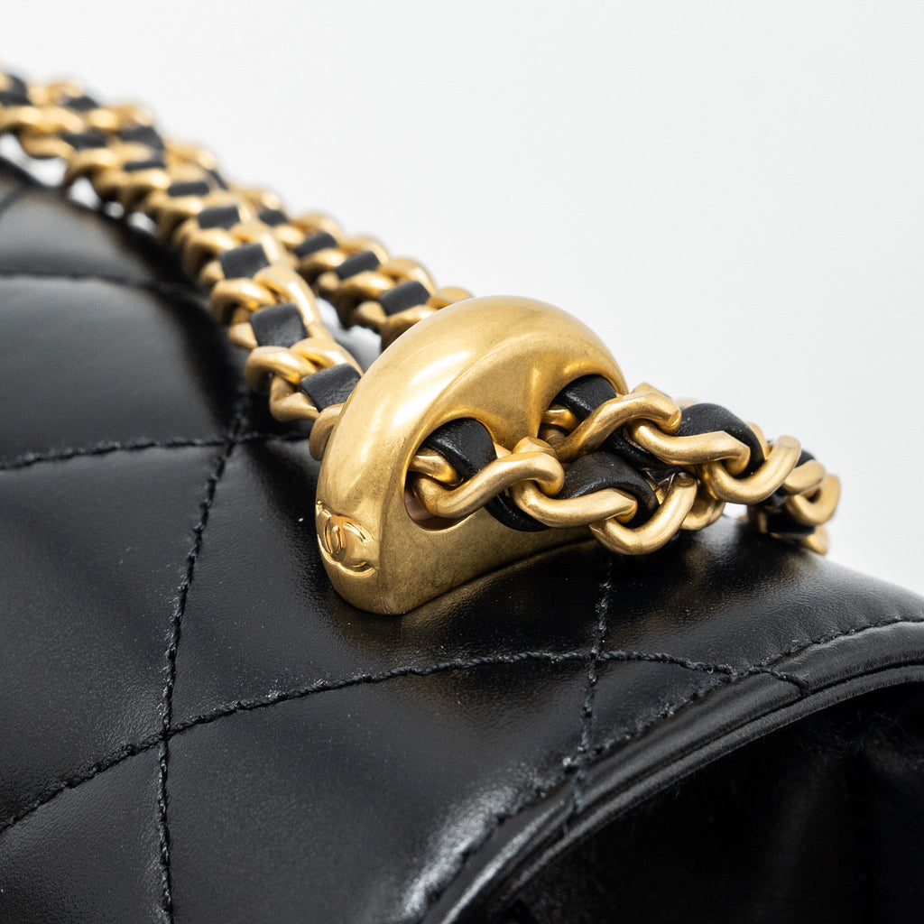 CHANEL 24C GOLD CRUSH FLAP BAG CALFSKIN BLACK GHW (MICROCHIP)